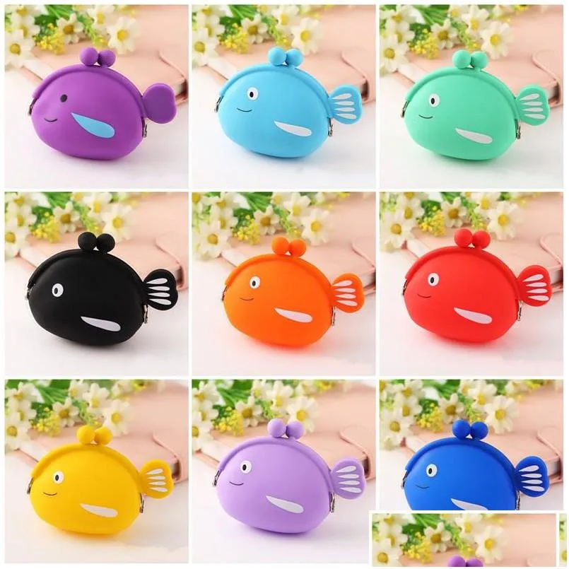 Storage Bags Cartoon Coin Purse Sile Fish Shape Mti Color Kids Wallet Child Money Bag For Children Day Gifts 3 2Bs E1 Drop Delivery Dhgeh