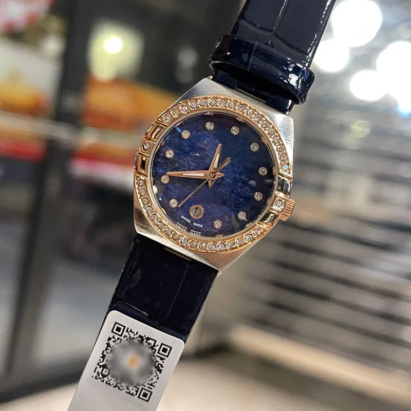 Relógio feminino de luxo, designer de marca superior, relógios femininos com diamantes, 29 mm, pulseira de couro genuíno, relógios de pulso para mulheres, dia dos namorados, presente de aniversário de natal, montre de luxe