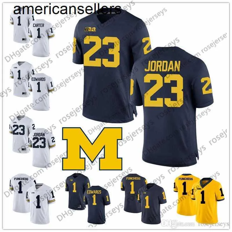 Michigan Wolverines #1 Anthony Carter Braylon Edwards Devin Funchess 7 Chad Henne 17 Tyrone Wheatley 22 Ty Law Jersey Azul Azul Branco