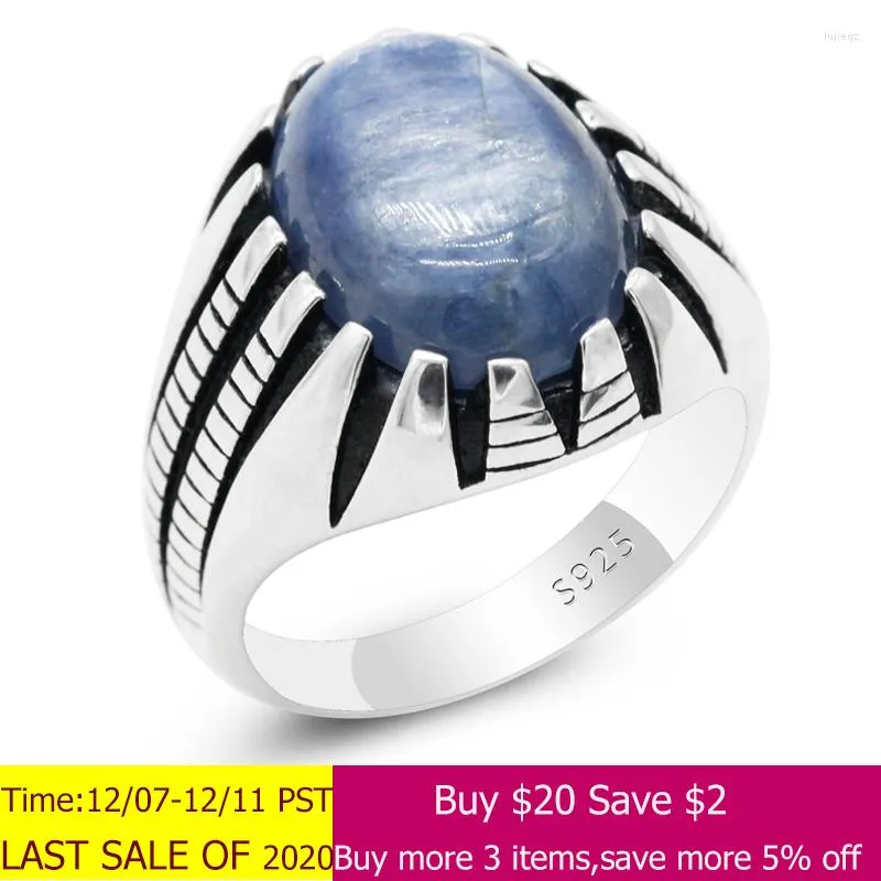 Clusterringen Kyanite Stone Ring 925 Sterling Silver voor mannen Ovaal Natuurlijk Thaise originele Turkije Handgemaakte sieraden