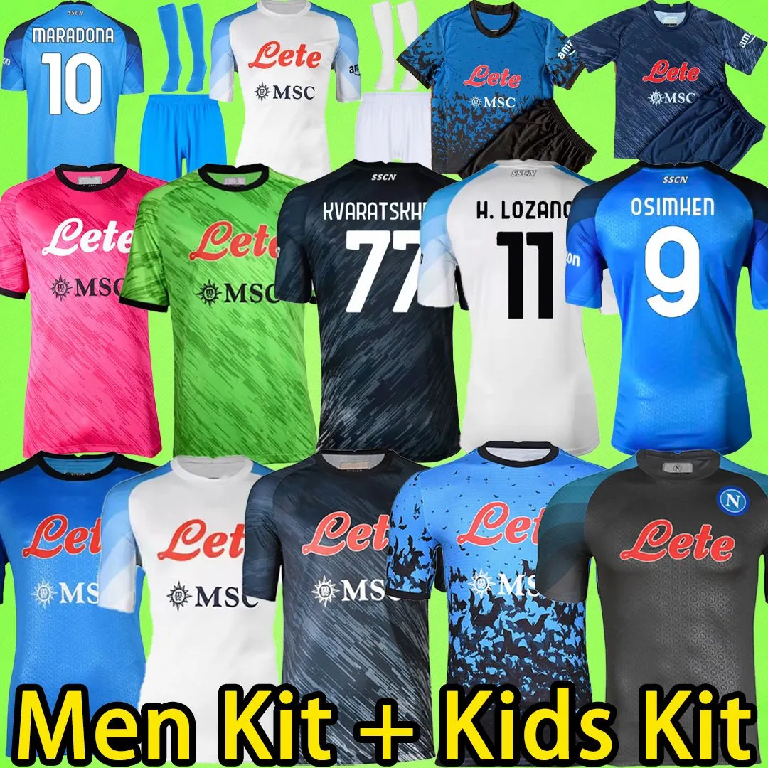 22 23 NAPOLI camisas de futebol Maglia Nápoles 2023 ZIELINSKI ANGUISSA OLIVERA KVARATSKHELIA CAMISA DE FUTEBOL INFANTIL OSIMHEN FABIAN LOZANO SSC Napoli Maillots de foot 666