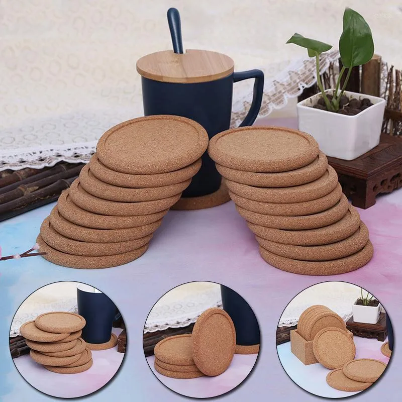 Table Mats 2Pcs Handy Round Shape Dia 9cm Plain Natural Cork Coasters Wine Drink Coffee Tea Cup Pad For Home Office Kitchen