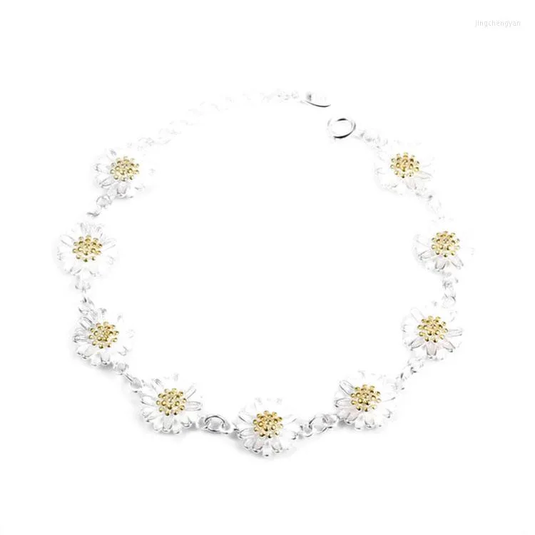 Bangle 2022 Jewelry Korean Flower Fashion Chrysanthemum Yellow Bracelet Silver/