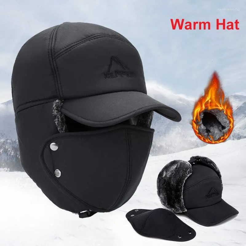 Beretten winddichte warme hoed 1 stks mannen vrouwen bommenwerper faux fur oor flap cap winter ski trooper trapper vaste kleur katoen lei feng