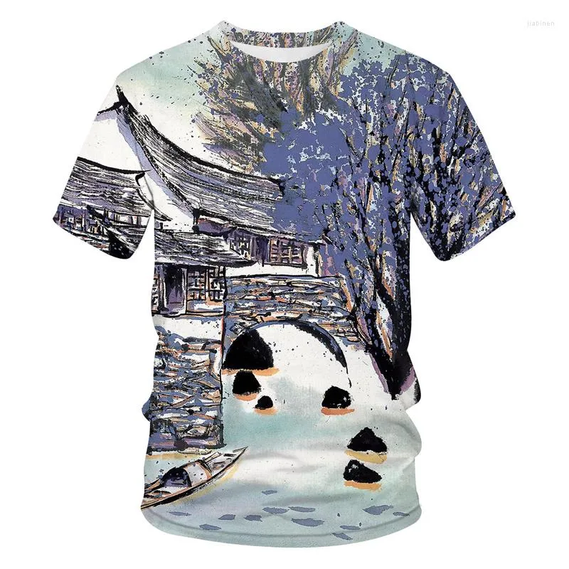 T-shirt da uomo T-shirt da uomo Estate 2022 3D Pittura a pennello cinese Stampa Cool Divertente Top Camicia O Collo Manica corta Moda Uomo XXS-7XL