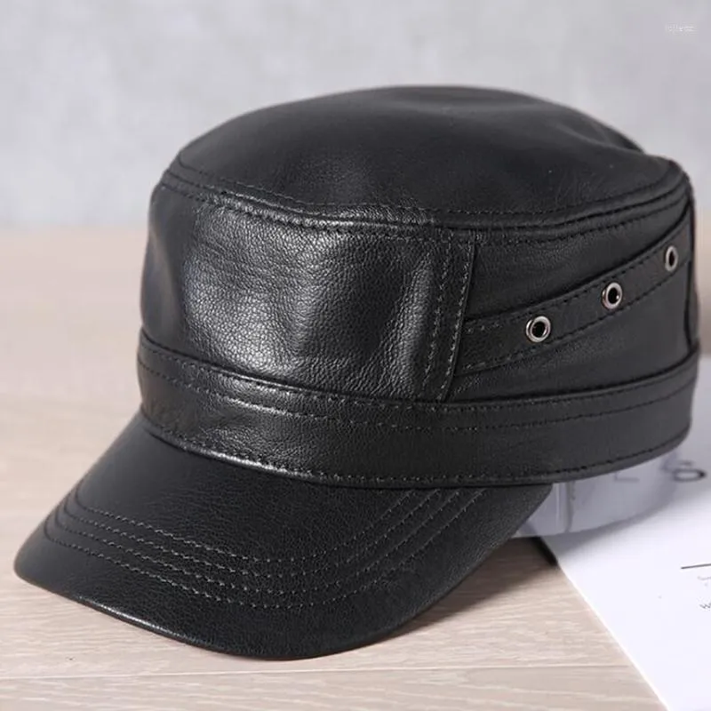 Bérets automne hiver hommes naturel en cuir véritable casquette marine chapeau en peau de mouton militaires chapeaux Snapback taille réglable os hommes casquettes plates