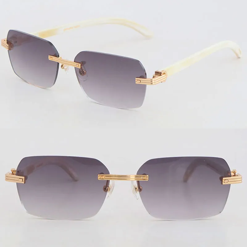 Neues Designer-Modell, randlose Sonnenbrille für Damen, Original, weiß, echtes Naturhorn, 02868-Brille, 18 Karat Gold, große quadratische Damenbrille, Fahrsonnenbrille, Größe 58–18–140 mm