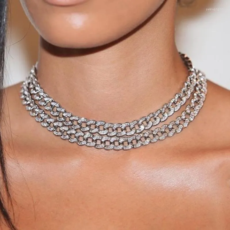 Choker High Quality Baguette 5A Cubic Zirconia CZ Iced Out Miami Cuban Link Chain Necklace Bling Silver Color For Women