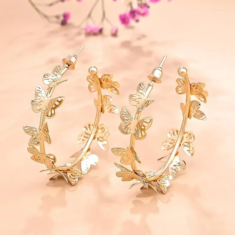 Hoop Earrings Fashion Butterfly Gold Plated For Women Charms Hollow Wedding Party Jewelry Accessories Twist Round Geometric Gift