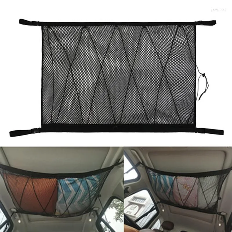 Storage Boxes Bed Car Ceiling Mesh With Zipper Drawstring Universal Trunk Cargo Organizer Bag Roof Interior Net