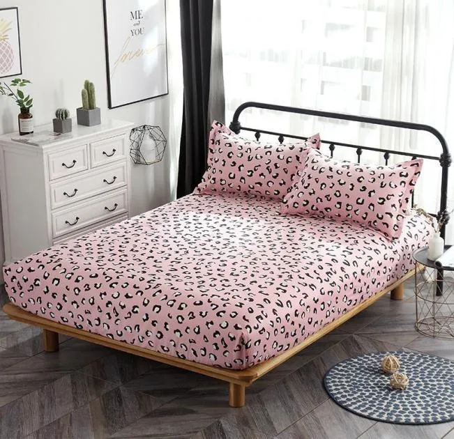 Set di fogli 100 fogli di cotone aderente materasso leopardo rosa copertura singolo letto king letto king letto con tela da letto elastico