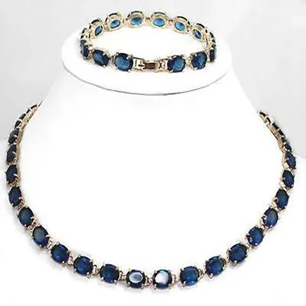 Mode smycken äkta mörkblå turmalin halsband armband