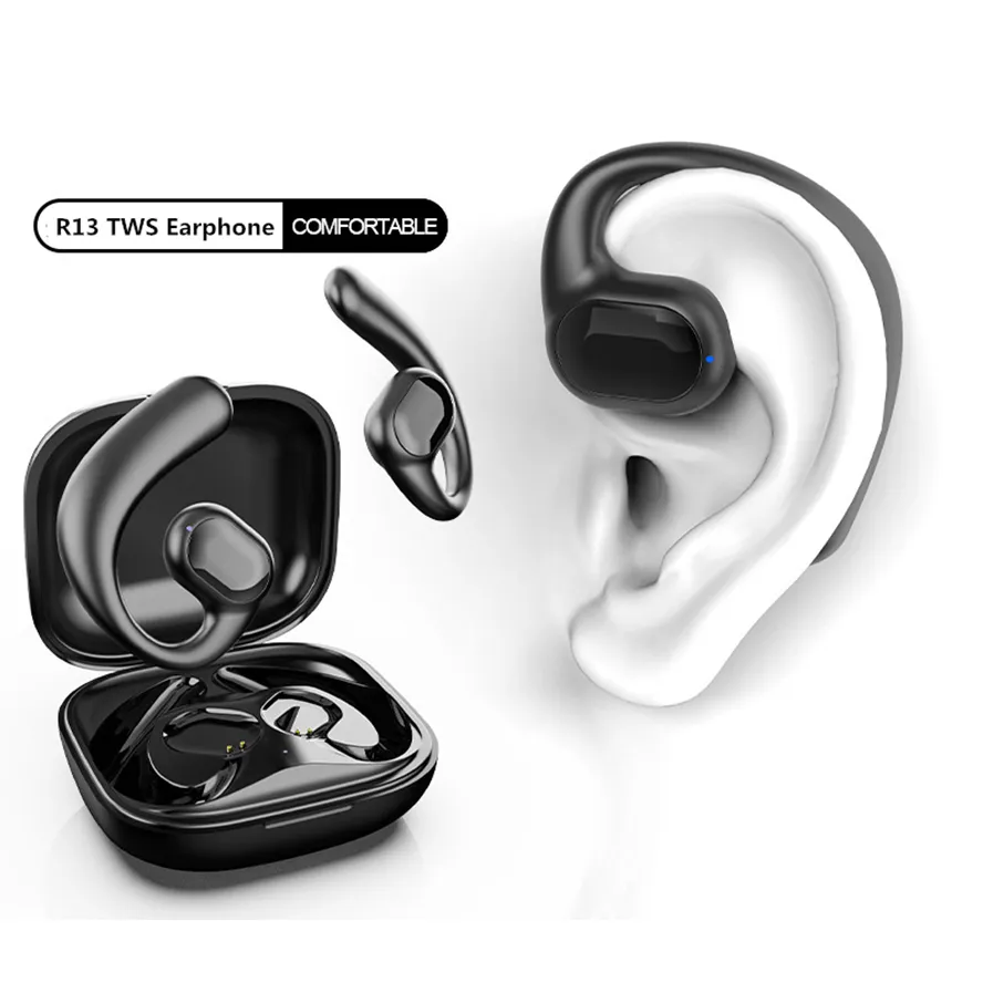 Écouteurs pour téléphone portable R13 Crochet d'oreille TWS Écouteur Air Conduction True Wireless Earbuds Bluetooth 5.2 Headset Gaming Sport Run Casque pour tous les téléphones iPhone 14