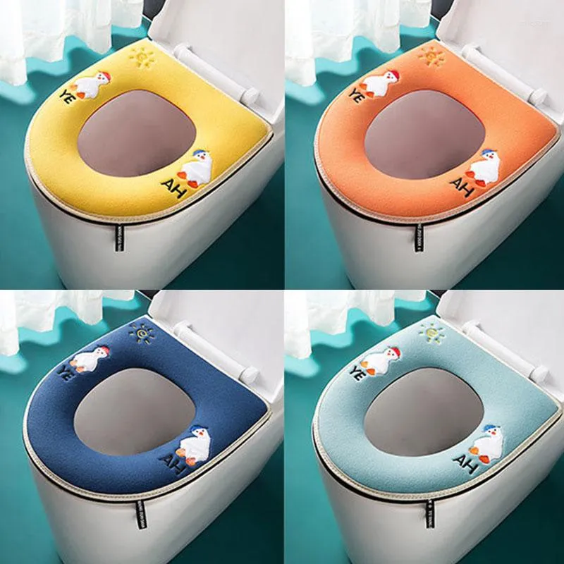 Toilet Seat Covers 1Pc Winter Warm Cover Closestool Mat Washable Bathroom Accessories Color Soft O-shape Pad Bidet