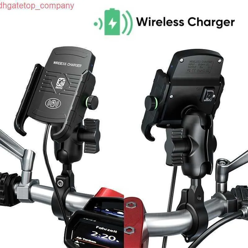 Bilmotorcykeltelefonmontering 15W QI Trådlös laddare USB laddar 1 "Bollstamuttagstång