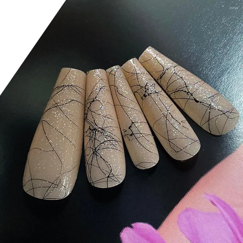 False unhas 30 tips/pc linha preta line colorida pó de pó removível Pressione na capa de capa de caixão de caixão de capa Ballerina Tips 15 cores