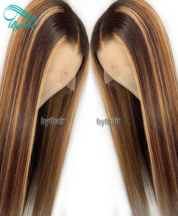 Bythair Highlight Color Lace Front Wigs For Black Women Silky Straight Pre Plucked Natural Hairline Human Hair Full Lace Wig With 4794668