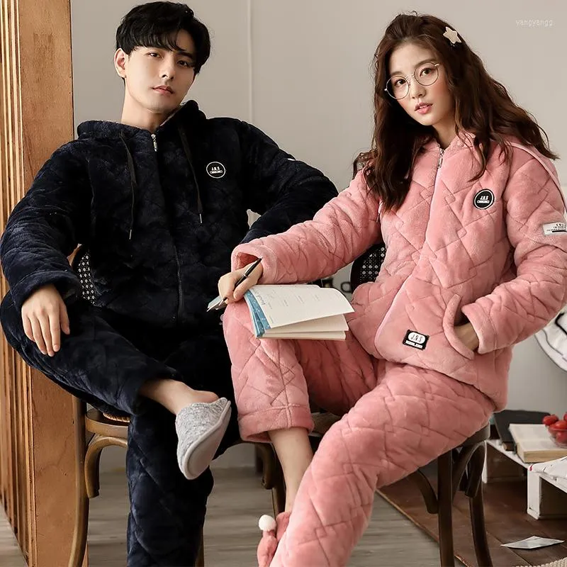 Men's Sleepwear Couple Pajamas Women's Winter Long Sleeves Warm Thickened Quilted Cotton Men's Home Clothes Can Be Worn