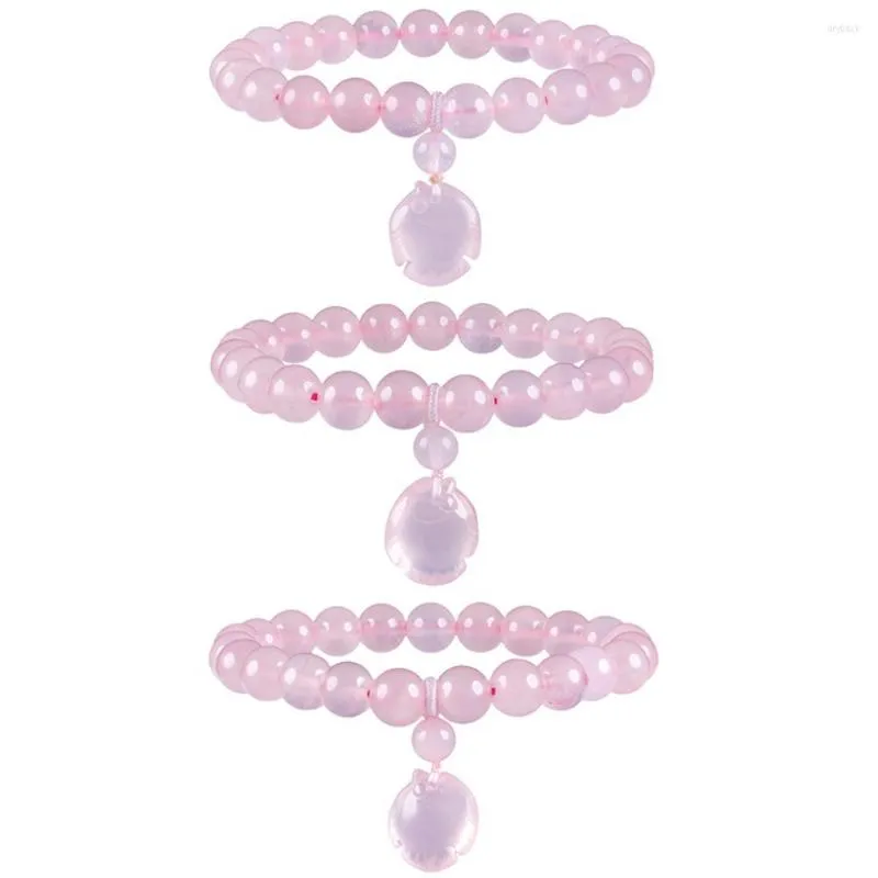 Strand SUNYIK Pink Crystal Women Bracelets Bransolety okrągłe kamienne koraliki z Lucky Fish wisiorek damskie dziewczęta biżuteria