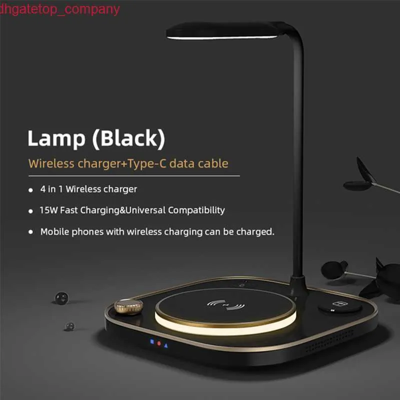 Bil 15W Fast 3 i 1 tr￥dl￶s laddning f￶r iPhone -telefonklocka Earphone Modern LED Office Desk Lamp Wireless Charger Lamp