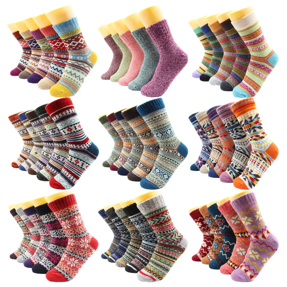 Chaussettes Bonneterie 5 Paires Hiver Chaud Femmes Épaissir Thermique Laine Cachemire Neige Mode Casual Euramerican National pour 221124