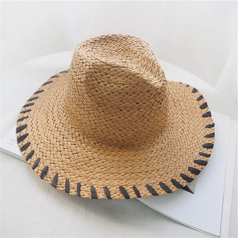 Wide Brim Hats Woman Unique Black Thread Weave Sun Hat Summer Unisex Jazz Straw Ladies Outdoor Beach Sunshade Uv Protection Panama