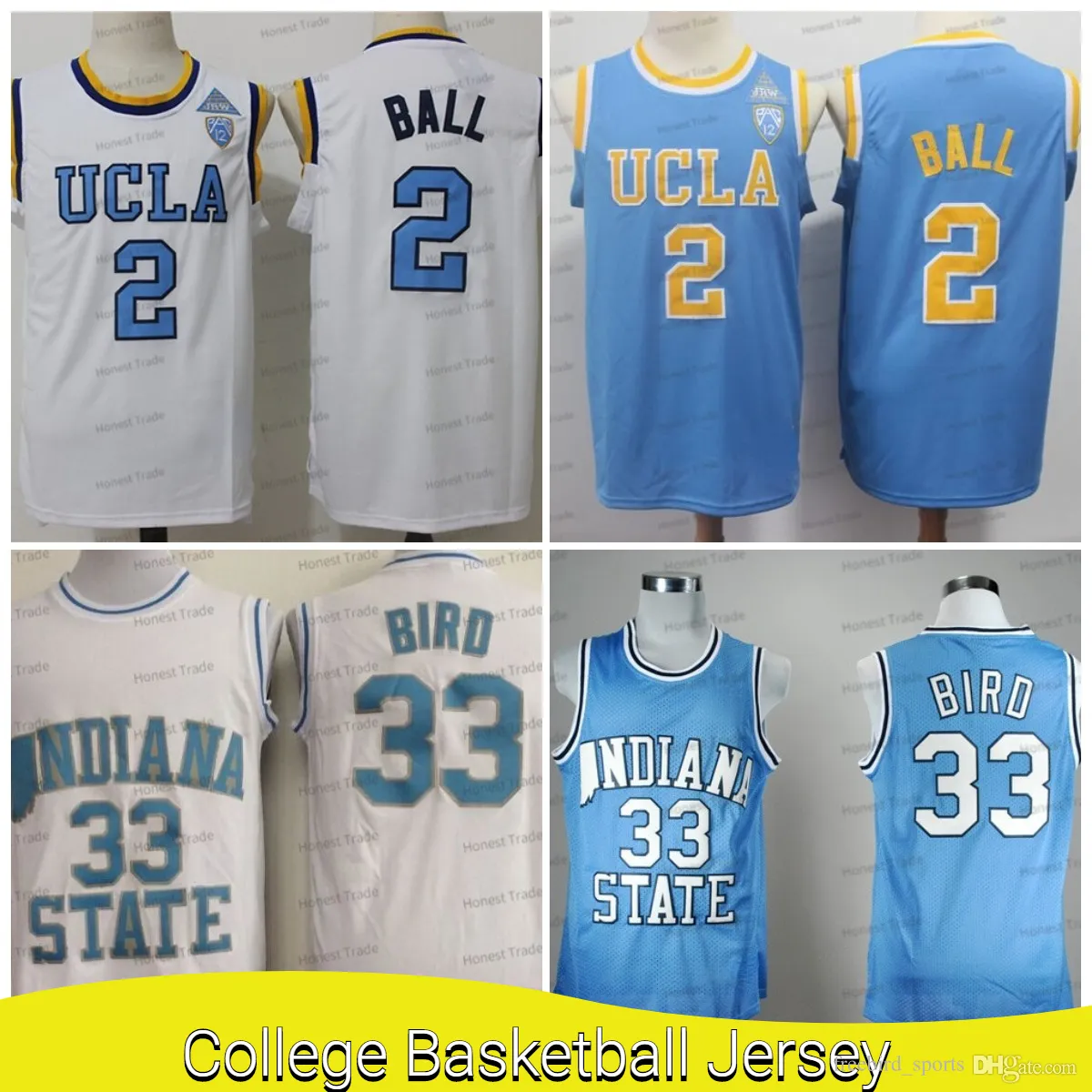 UCLA BRUINS 2 Lonzo Ball Basketball Jersey Cyclones State Cyclones 33 Larry Bird Bird North Carolina 2 Cole Anthony Blue White College College