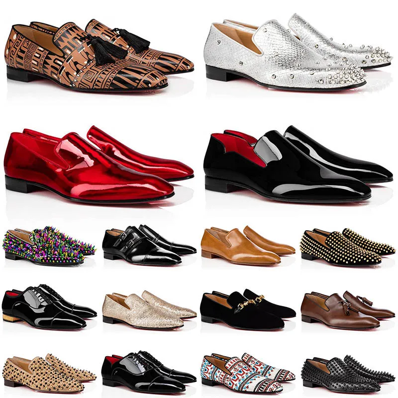 Mocassins Bottoms Vermelhos Sapatos Masculinos Dedo Do Pé Aguçado Camurça Preta Rebites Mocassins Glitter Loafer Homens Estilistas de Moda Sapatos de Luxo