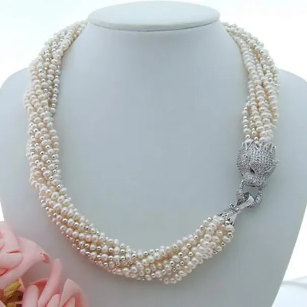 Mode smyckedotter 18 '' 8strands White Pearl Necklace 8 Rows