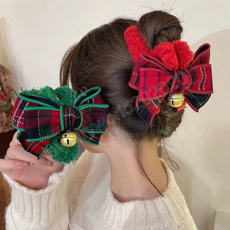 Fiocco in peluche Artiglio per capelli Accessori per capelli di Natale Clip di granchio Clip di coda di cavallo di moda per regali copricapo da donna