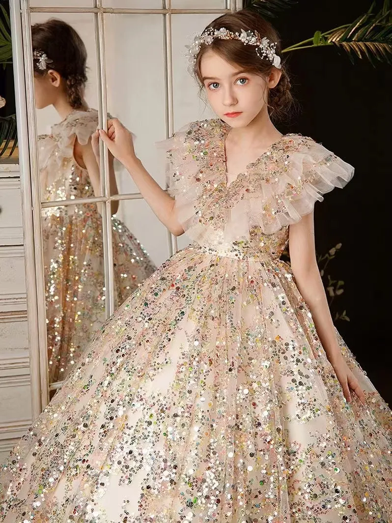 Gold Crystal Flower Girls Dresses Beaded Ball Gown... From Weddingpromgirl,  $211.19 | DHgate.Com
