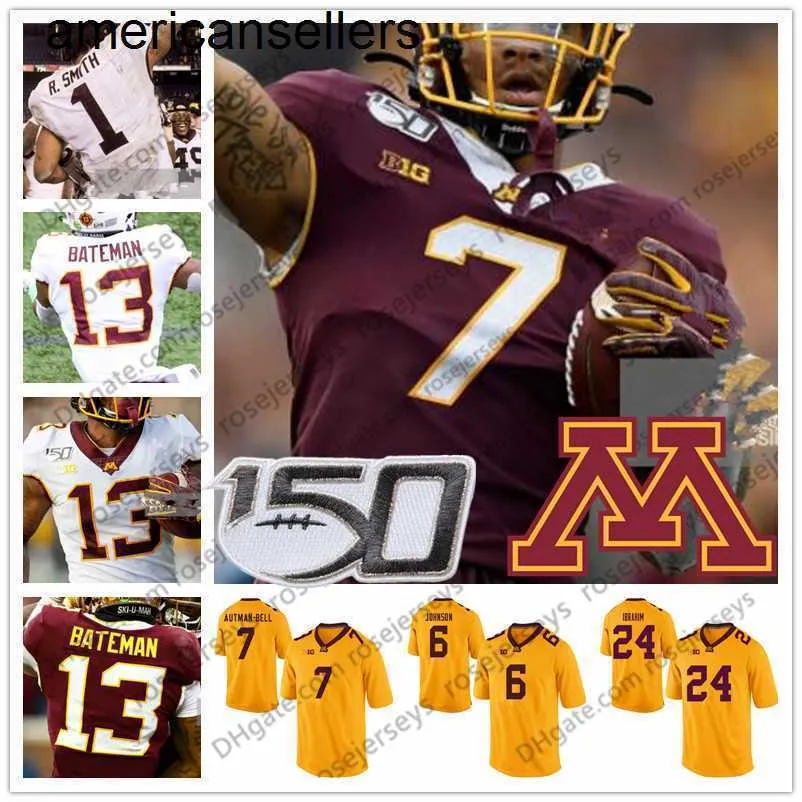 2020 Golden Gophers #7 Eric Decker 1 Rodney Smith 6 Tyler Johnson 7 Chris Autman-Bell 24 Mohamed Ibrahim Red White 150th Jersey