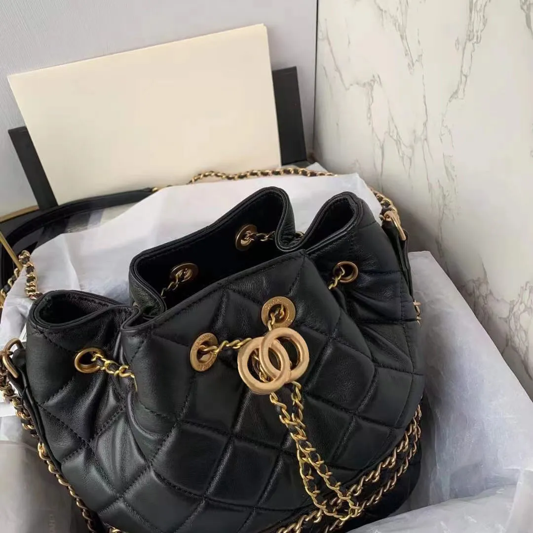 Designer Bucket Drawstring Bucket Shoulder Bag With Chain Strap