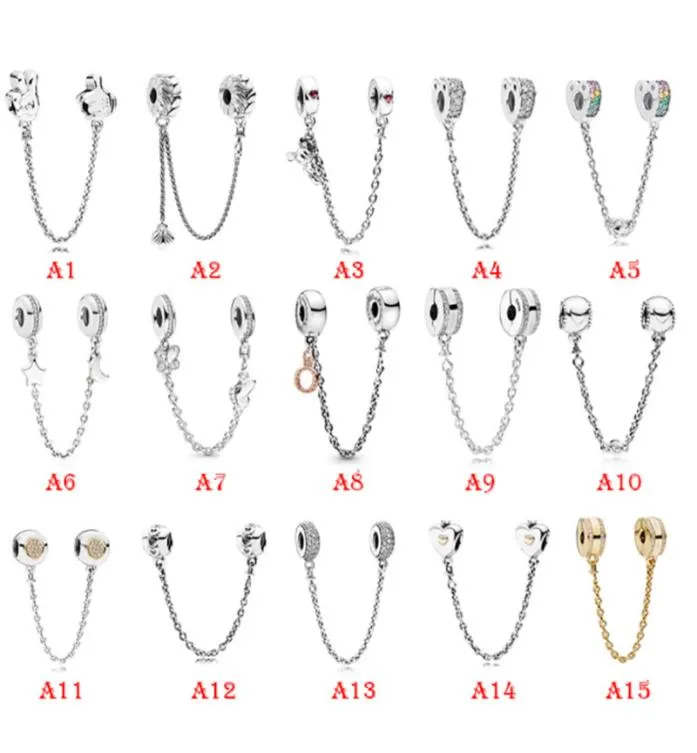 NEW 925 Sterling Silver Fit Pandora Charms Bracelets Safe Chain Rainbow Love Heart Crown Gold Charms for European Women Wedding Or7617905