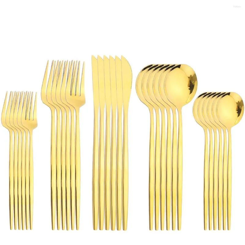 Flatware Sets 30Pcs/Set Cutlery Gold Dinnerware Set Stainless Steel Tableware Knife Dessert Fork Spoon Tea Kitchen