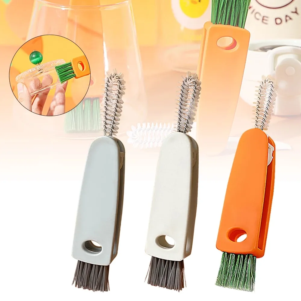 Tre i en Thermo Cup Cover Brush Babyflaskborste multifunktionellt spår Gap Cleaning Brushes Foldbara rengöringsverktyg