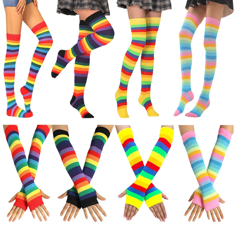 Chaussettes Hosiery Stocks arc-en-ciel coloré mignon cuisse de cuisse de cuisse à rayures Struise Gants Cadeaux de Noël Costume cosplay Cosplay 221124