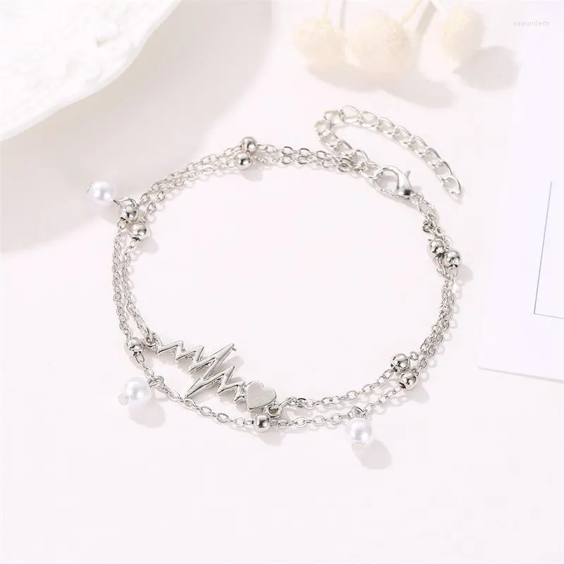 Anklets Layered Jewellery Anklet Women Beads Bracelet Charms Bracelets Fashion Couples Jewelry Silver Color Trendy Stainless Bransoletka