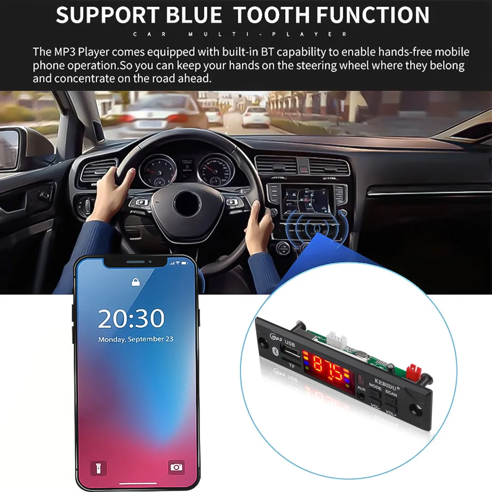 Автомобильный аудио обновление Bluetooth 12V MP3 -плеерный модуль MP3 -плеер WMA Decoder Poard 3,5 мм в USB TF FM Radio Wireless Audio