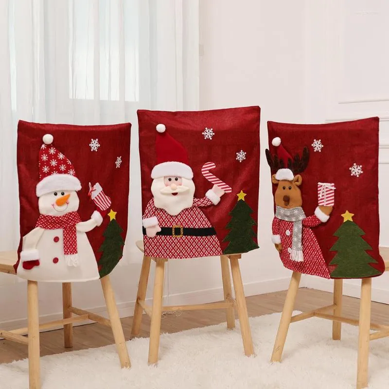 Stoelbedekkingen kerstcartoon beschermende slipcovers met 3D Santa Claus Snowman Elk Patroon Home Decor Leverage