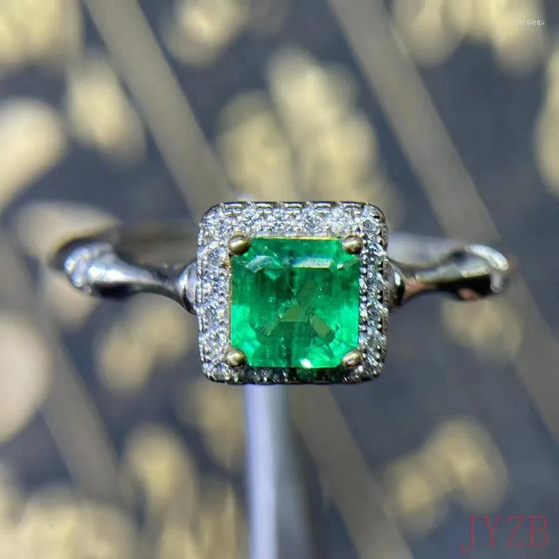 Cluster-Ringe Schmuck 925 Silber Leichter Luxusring Tägliches Tragen Ein 5x5mm natürlicher Smaragd-Sterling-Edelstein