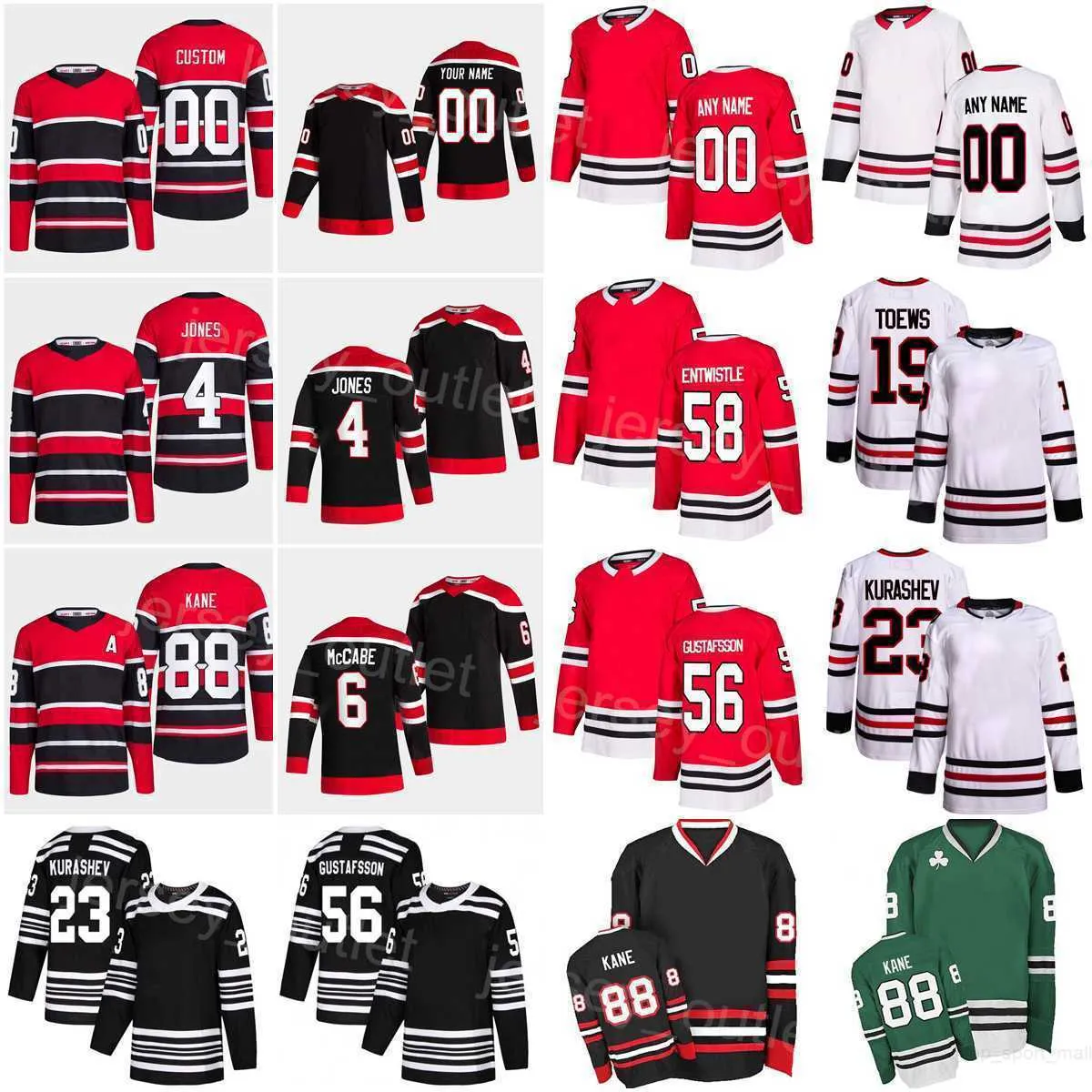 Hockey''nhl'''reverse Retro 88 Patrick Kane Jersey 19 Jonathan Toews 4 Seth Jones 23 Philipp Kurashev 56 Erik Gustafsson Jake McCabe