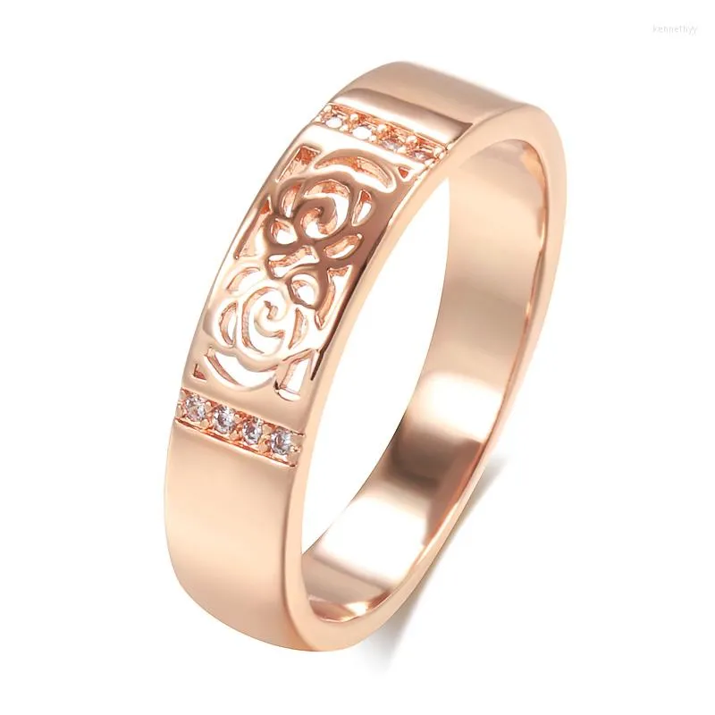 خواتم الزفاف 585 Rose Gold Hollow Women Romantic Romanty Fashion Moder