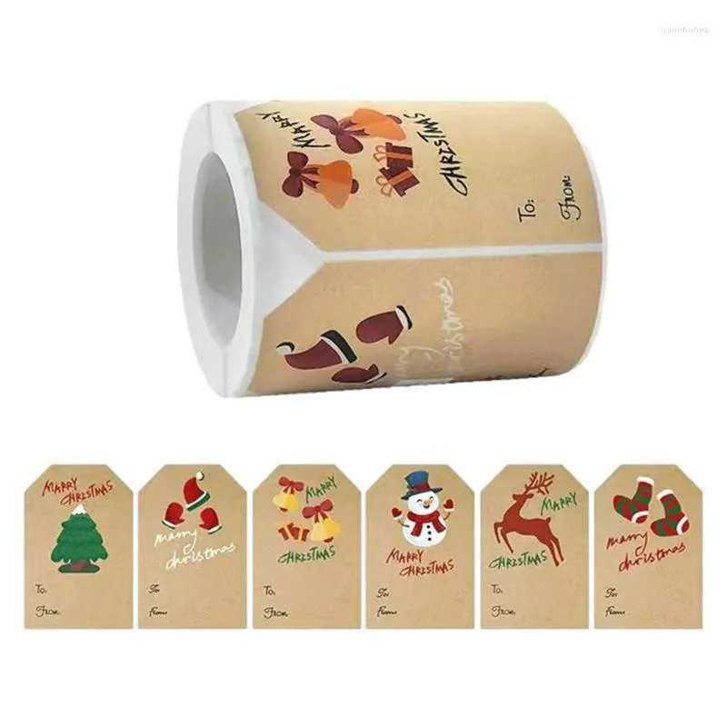 Gift Wrap Christmas Tag Roll 250 PCS Självhäftande Kraft Etiketter för gåvor SEAL -klistermärken Present klistermärke