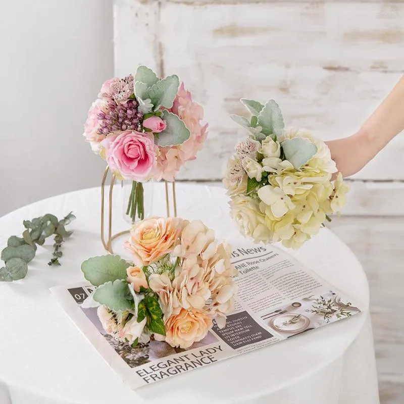 Dekorativa blommor röd ros konstgjord heminredning 30 cm silke falsk rosa blommor faux hortensia bukett brud bröllop rum dekoration