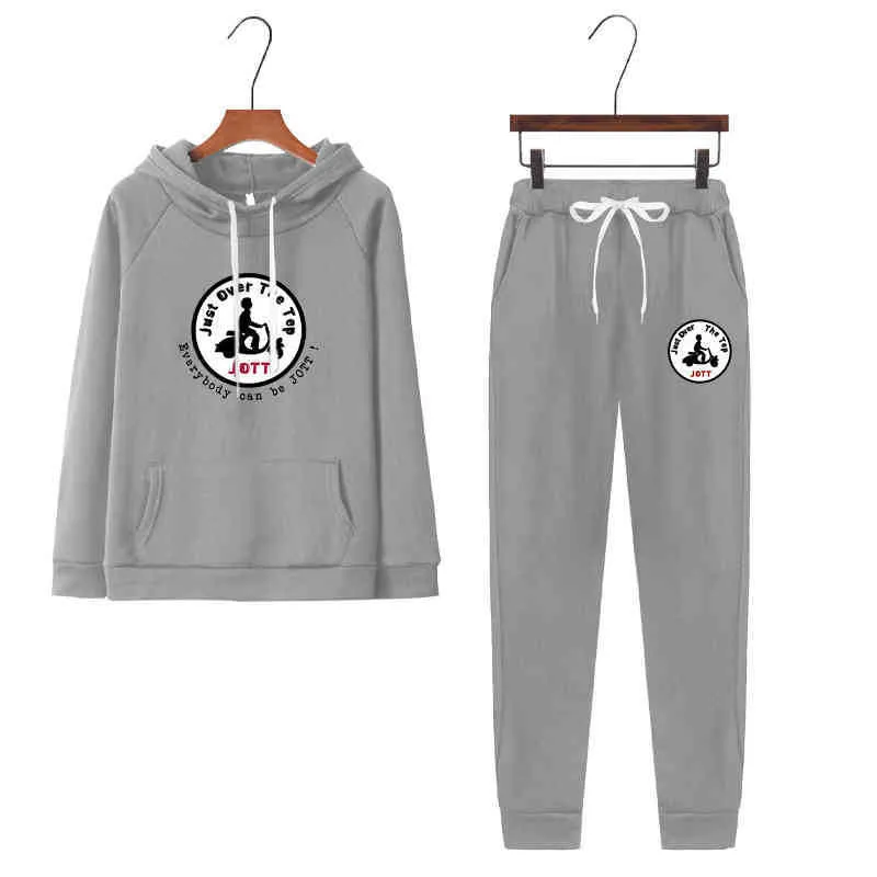 2022autumn Casual Jott Printed Long Sleeve Tracksuit Fashion Solid Color Pullover Hoodie and Sweatpants Womens Suit