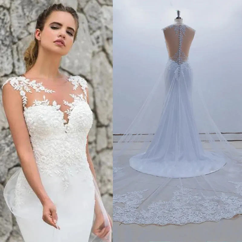 Robe De mariée sirène, Image réelle, Sexy, transparente, dos, sans manches, avec des Appliques en dentelle, robes De mariée, 2022