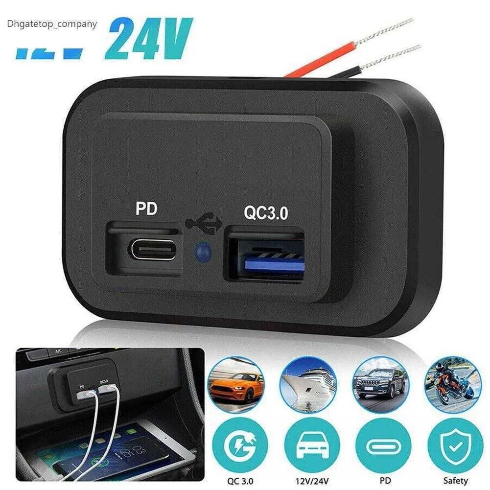 PD Type C USB Port Car Fast Charger Socket Power Outlet Panel Mount Waterproof Mobile Phone for Boat avan