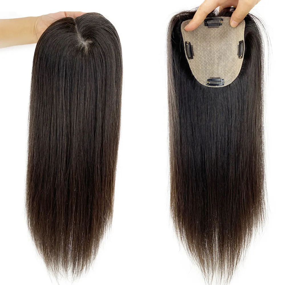 Topper de cabelo humano de base de seda com 4 clipes na toupe de cabelos europeus virgens de seda para mulheres fino penteado sedoso 12x13cm 15x16cm