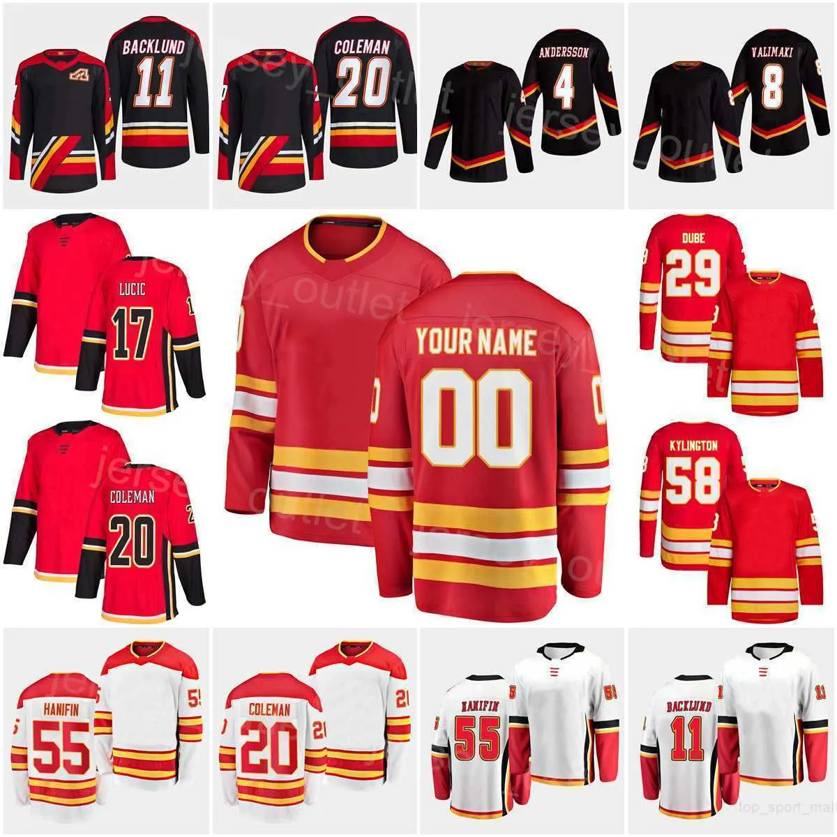 Heren Kinderen Dames Reverse Retro Hockey''Nhl''20 Blake Coleman Jersey 11 Mikael Backlund 55 Noah Hanifin 4 Rasmus Andersson 8 Christopher Tanev